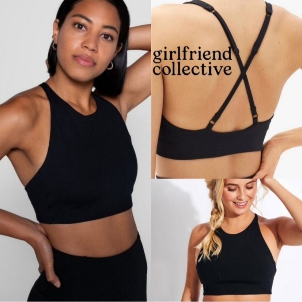 girlfriend collective Topanga Sports Bra in Black size large